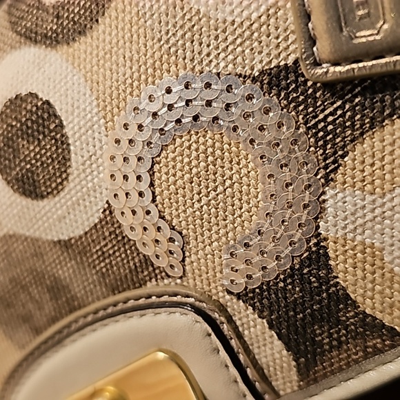 Coach Kristin Embellished Large Clutch Art Deco OP Leather Multi Tan print EUC - Picture 14 of 16